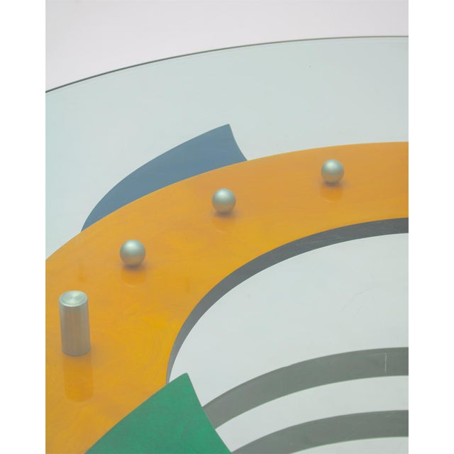 Mid-Century Modern Postmodern Table in Metal, Wood and Glass, 1980s For Sale - Image 3 of 5