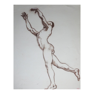 Late 20th Century Brown Chalk Dancing Male Nude Drawing