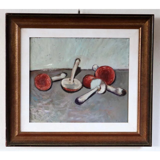 Piero Leo, Red Mushrooms, 1970s, Oil Painting, Framed For Sale - Image 10 of 13