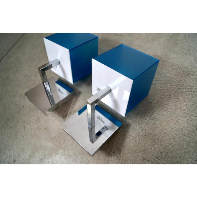 Metal 1990’s Postmodern Italian Fontana Arte Chrome & Lucite Sconces - A Pair For Sale - Image 7 of 12