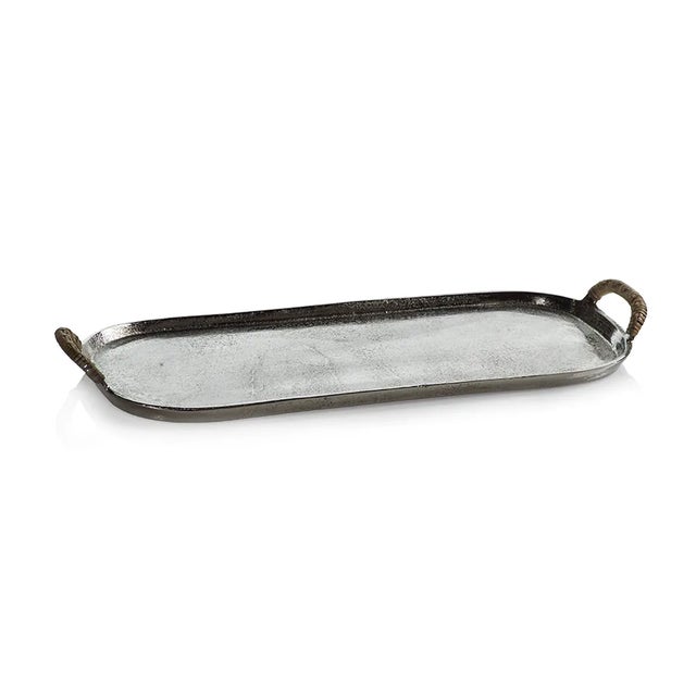 Contemporary Praslin Raw Aluminum Tray with Cane Wrapped Handles, 19.5" For Sale - Image 3 of 3