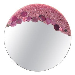 Crystal Rose Illuminated Mirror in Quartz and Agate by Sev Art Gallery For Sale