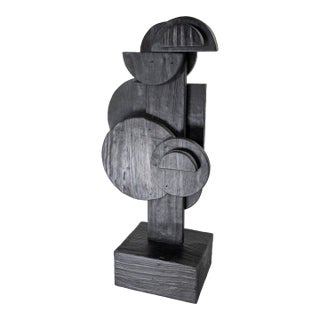 Mid-Century Modern Black Geometric Abstract Sculpture After Louise Nevelson For Sale