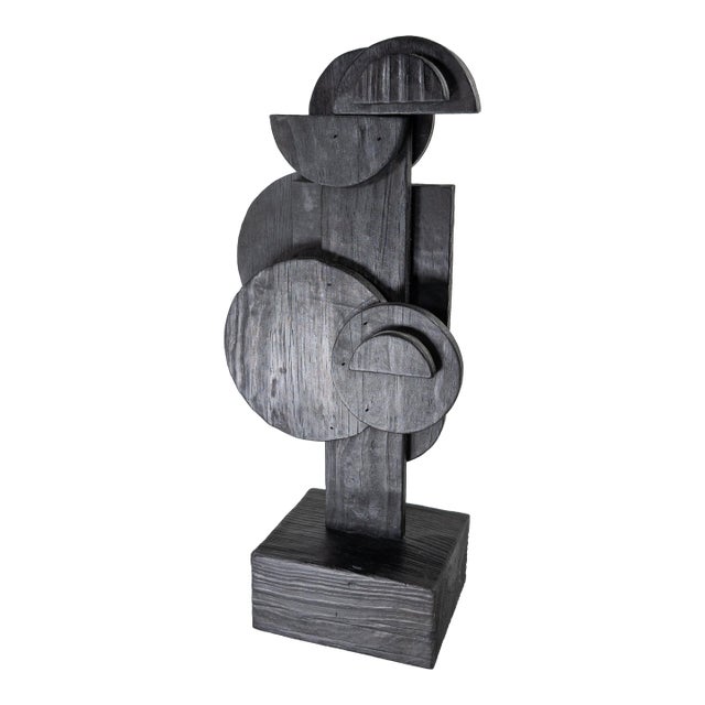 Mid-Century Modern Black Geometric Abstract Sculpture After Louise Nevelson For Sale