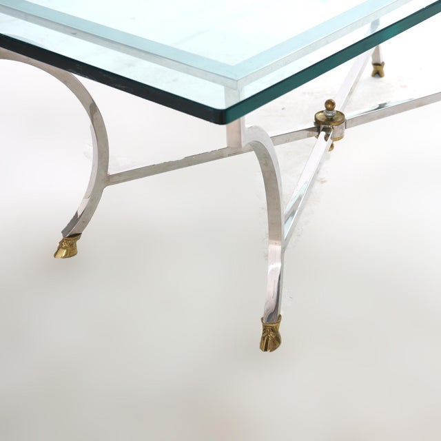 Mid Century Modern Hollywood Regency Chrome, Brass & Glass Coffee Table Circa 1960 For Sale - Image 10 of 10