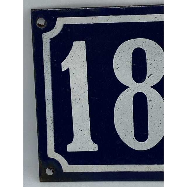 Mid 20th Century Mid 20th Century French Blue & White Enamel House Building Sign “184” For Sale - Image 5 of 12