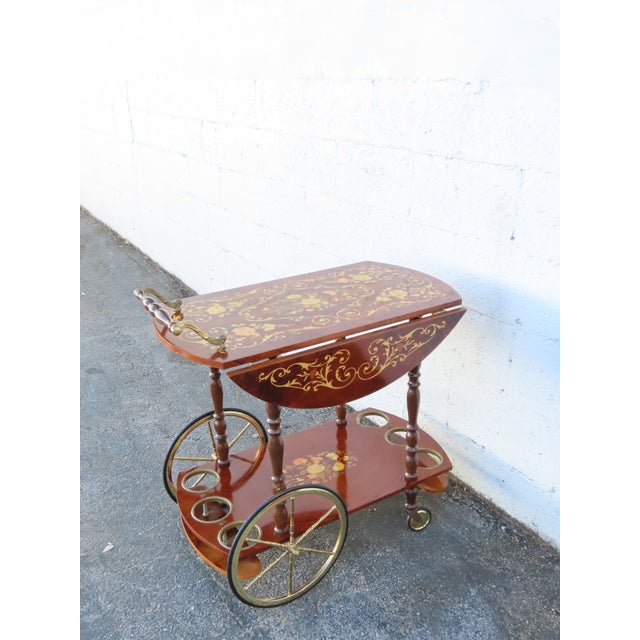French Inlay Drop Leaf Bar Server Tea Coffee Cart 6339 For Sale - Image 18 of 18