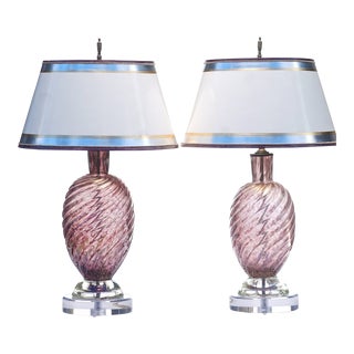 Vintage Purple Murano Lamps - a Pair For Sale
