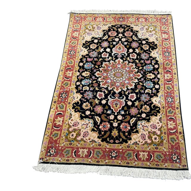 1990s Handwoven Persian Tabriz Area Rug 3'4" X 4'10" For Sale