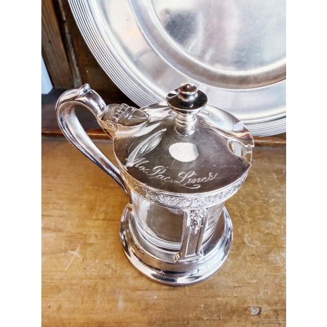 Antique Silver Mustard Pot From the Missouri Pacific Lines Railroad For Sale - Image 4 of 6