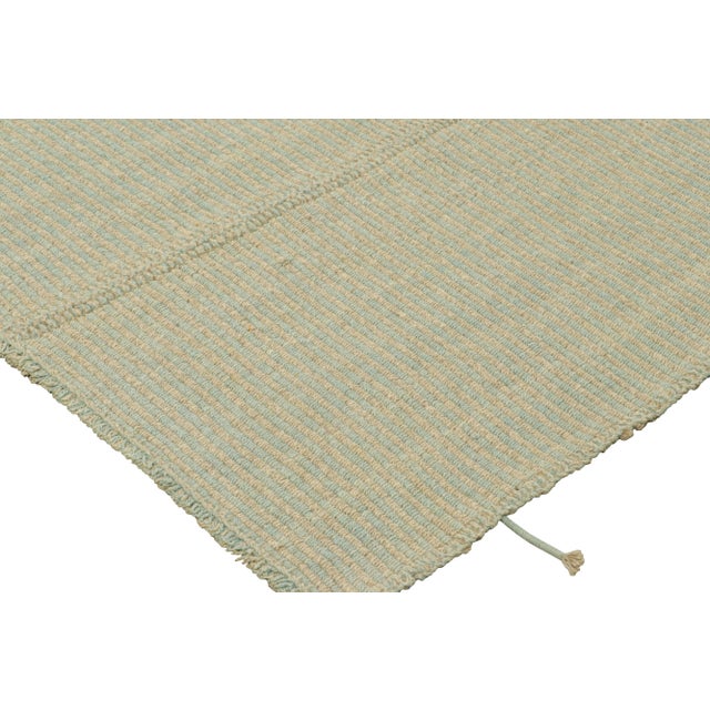 Rug & Kilim’s Contemporary Oversized Kilim in Blue and Beige Textural Stripes For Sale In New York - Image 6 of 7