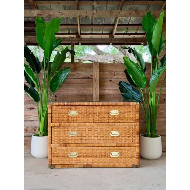 Late 20th Century Refinished Rattan Wrapped Campaign Chest Manner of Bielecky Brothers For Sale - Image 12 of 12