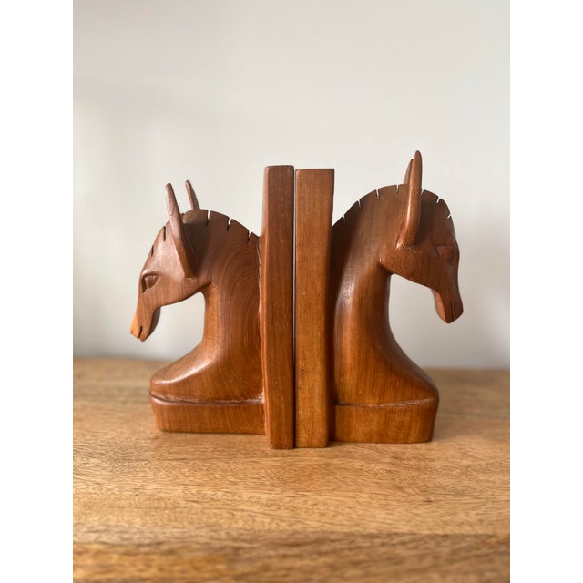 1960s Vintage Hand-Carved Wooden Horse Head Bookends-a Pair For Sale - Image 10 of 12