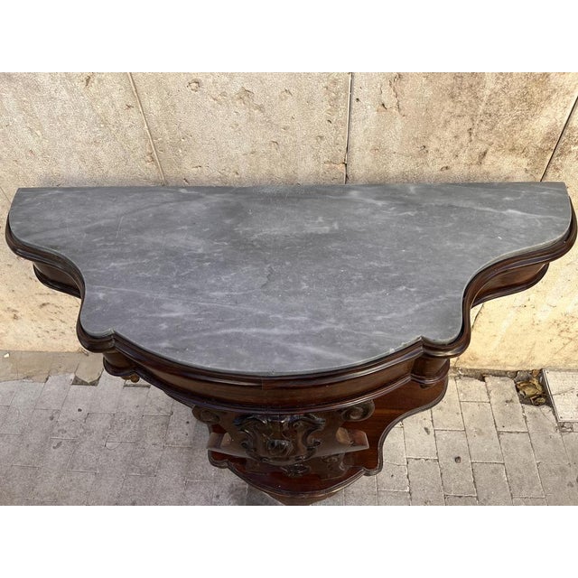 Brown Antique Console Table with Grey Marble, 1890s For Sale - Image 8 of 11