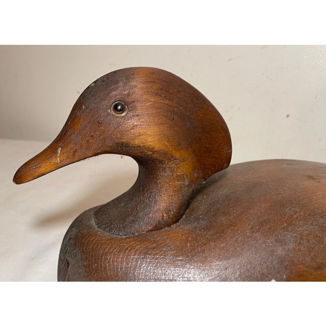 Antique 20 Hel Hand Carved Wood Flat Bottom Folk Art Duck Decoy Sculpture Statue For Sale - Image 11 of 11