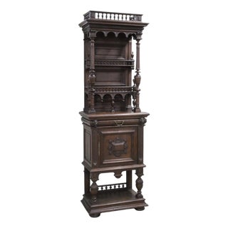 Antique Vaisselier Cabinet, Flemish Renaiss Revival Walnut, Carved Lion, 1800s!! For Sale