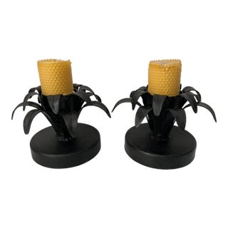 Handmade Wrought Iron 'Pineapple' Candle Holders-a Pair For Sale