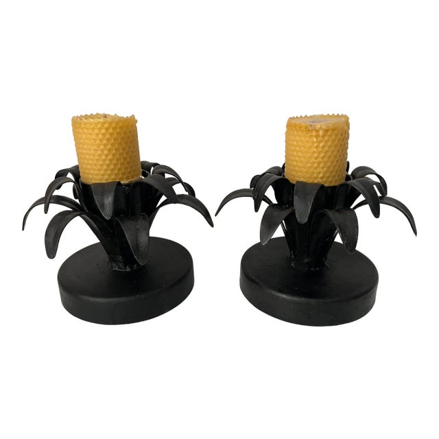 Handmade Wrought Iron 'Pineapple' Candle Holders-a Pair For Sale