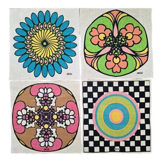 1960's Peter Max 16" Square Linen Textile Napkins - Set of 4 For Sale