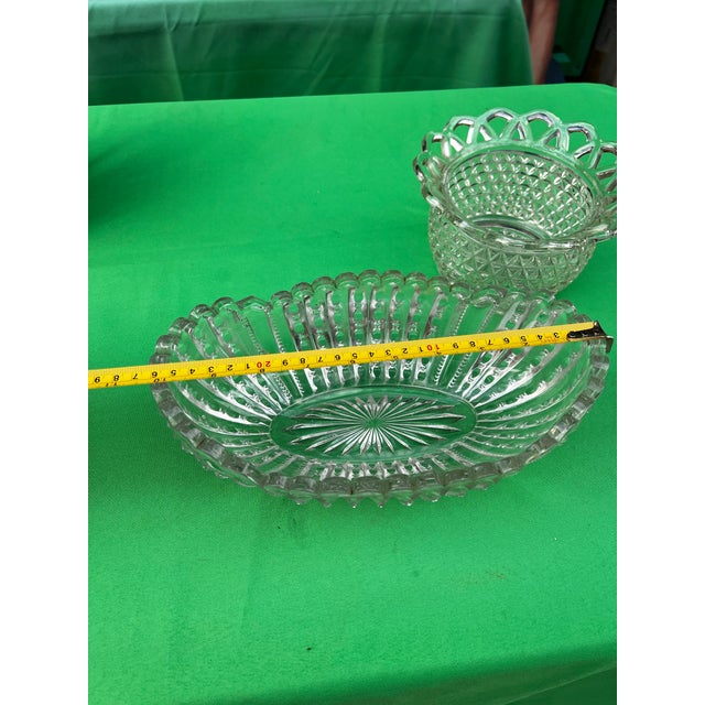 Glass Pair of Vintage French Lace Crystal Bowls For Sale - Image 7 of 9
