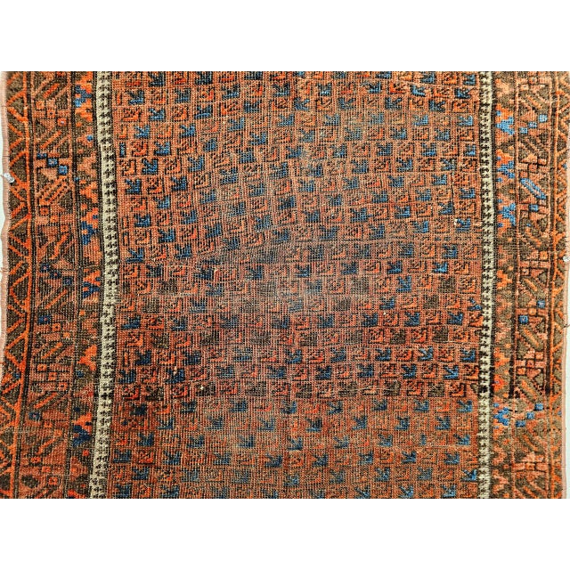 19th Century Turkmen Yomut Area Rug in Allover Geometric Pattern in Dark Red, Brown, French Blue For Sale - Image 13 of 18