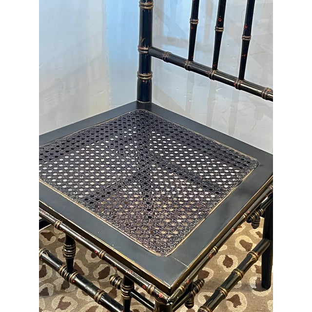 Mid 19th Century Napoleon III Faux Bamboo Painted Cane Low Chair, 19th Century For Sale - Image 5 of 14