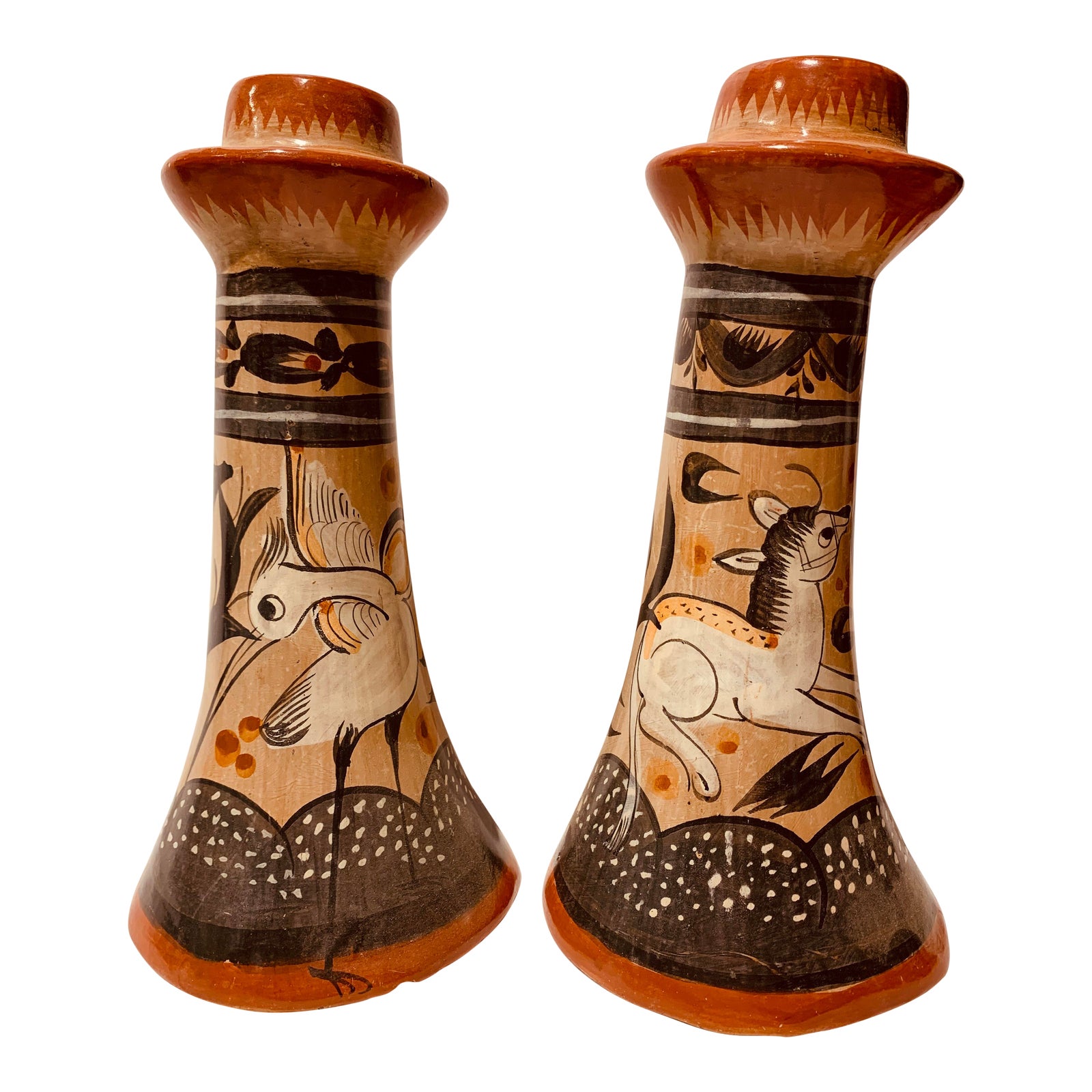 Vintage Mexican Hand Painted Candle Holders Candle Holders a Pair