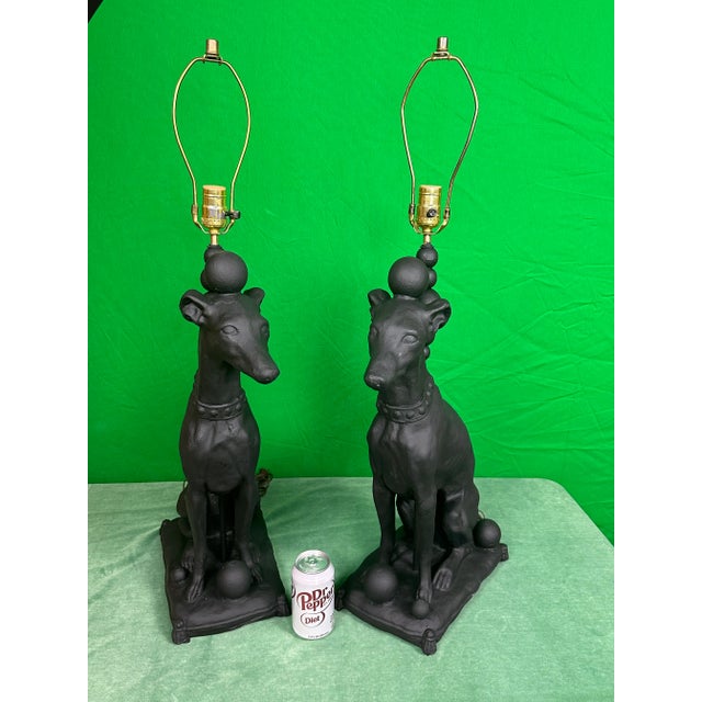Black 1990s Contemporary Pair of Black Whippet Dog Lamps For Sale - Image 8 of 13