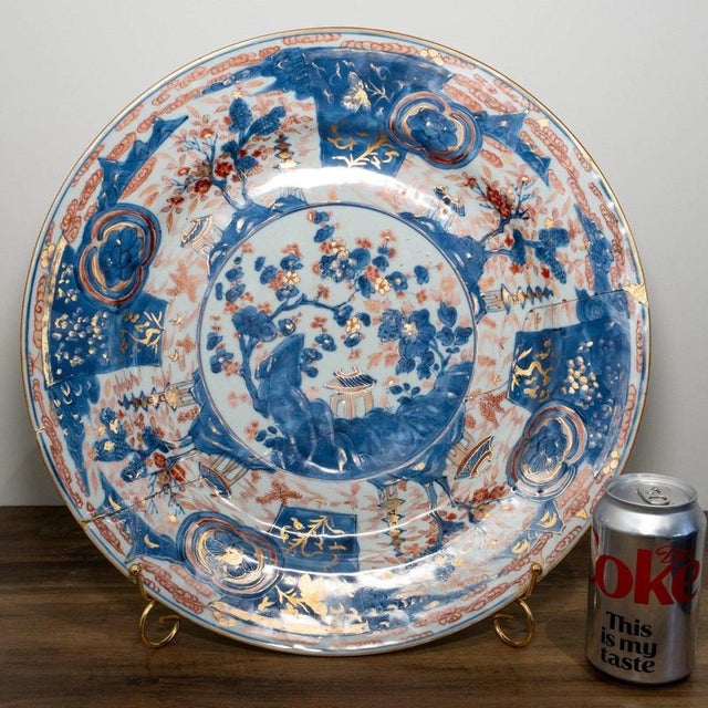 Large 18th Century Antique Chinese Qing Dynasty Imari Porcelain Charger For Sale - Image 3 of 18