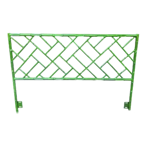 1970s Vintage Solid Metal Faux Bamboo Queen Size Palm Beach Regency Gloss Kelly Green Headboard