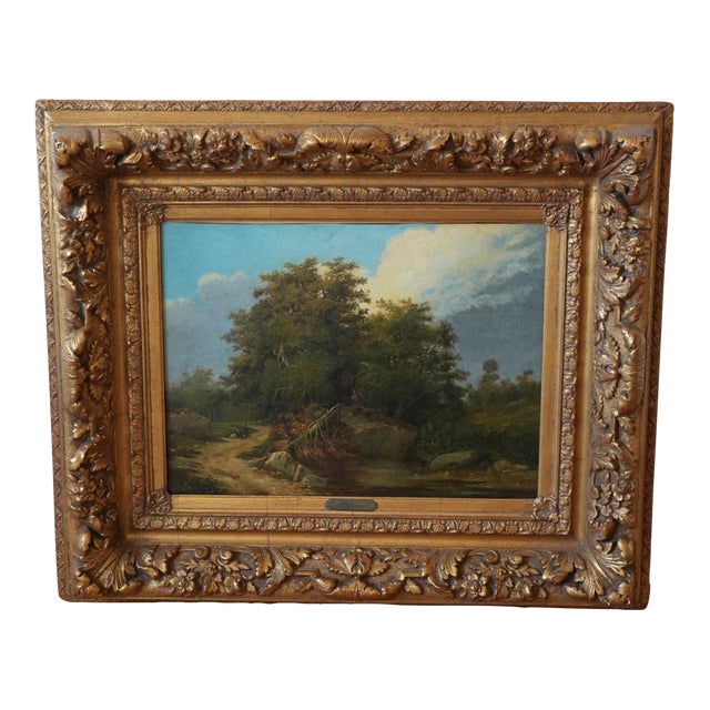 Nicholas Cabot - Figures on a Woodland Path, 19th Century, French, Oil on Canvas, Framed For Sale