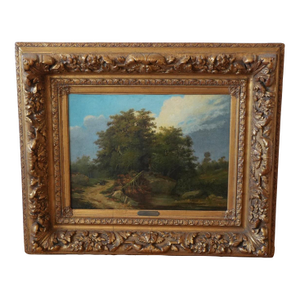 Nicholas Cabot - Figures on a Woodland Path, 19th Century, French, Oil on Canvas, Framed