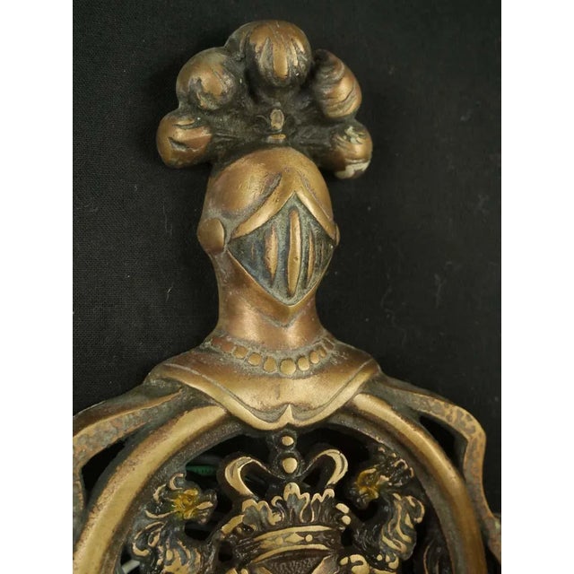 Pair of Mid 20th Century Knight Coat of Arms Bronze Two Arm Wall Sconces For Sale - Image 4 of 9