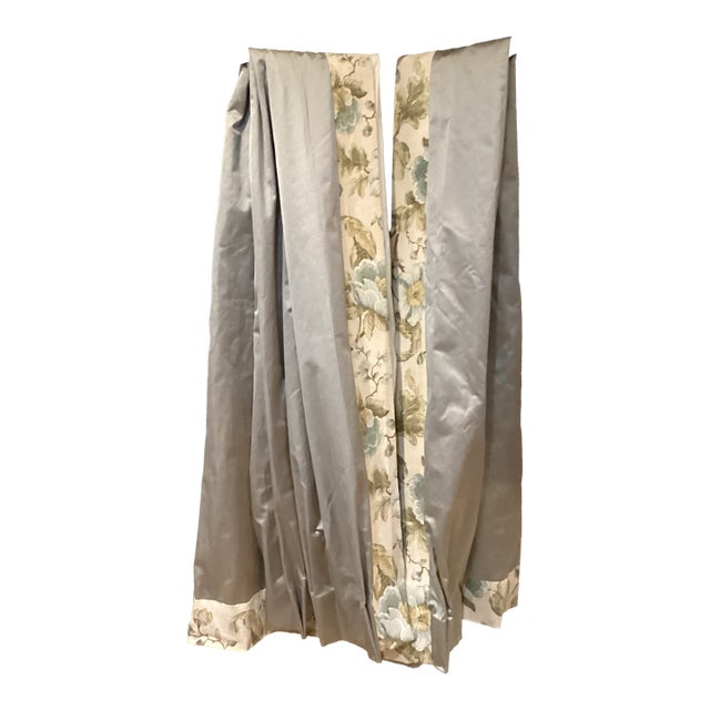Custom-Made Silvery Chrome Color Drapes With Floral Borders. For Sale