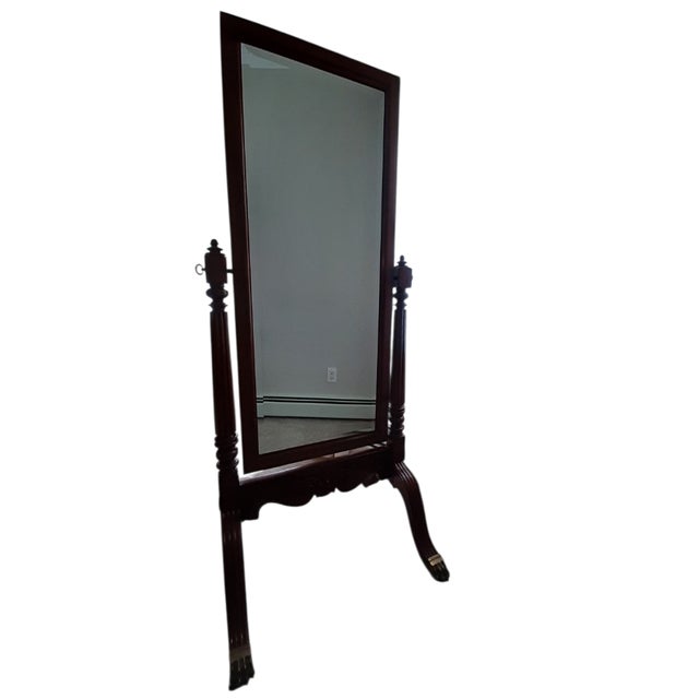 Chippendale Ethan Allen 18th Century Mahogany Cheval Dressing Mirror Claw Foot Chippendale For Sale - Image 3 of 16
