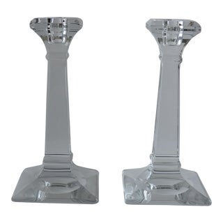1907-1935 Heisey Aristocrat Candlesticks in Hand Crafted Glass - Set of 2 For Sale
