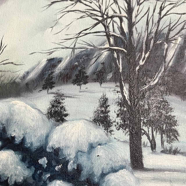 Post Impressionist 1950’s Original Post Impressionist Winter Landscape Painting Vintage Carved Wood Frame For Sale - Image 3 of 4
