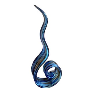 Vintage Murano Style Cobalt Blue Swirl Art Glass Free Form Sculpture Figurine For Sale