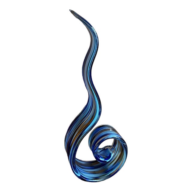 Vintage Murano Style Cobalt Blue Swirl Art Glass Free Form Sculpture Figurine For Sale
