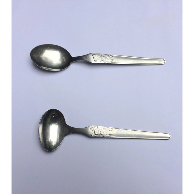 Mid-Century Modern Mid-Century Modern Stainless Steel Baby / Infant Feeding Spoons - Set of Two For Sale - Image 3 of 13