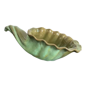 Circa 1939/1950 Prairie Green Fluted Cornucopia Cachepot/Planter #222 by Frankoma Pottery