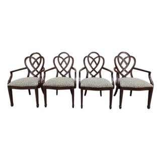 Vintage Ethan Allen Mahogany Dining Armchairs With Interlocking Heart Back Design – 4 For Sale