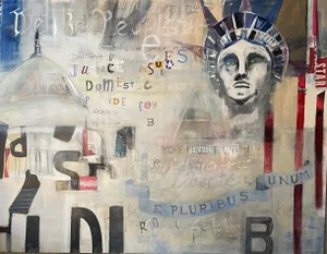 “Out of Many, One" Large Political Painting by Michele Zuzalek