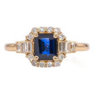 Ceylon Blue Sapphire Ring With Earth-Mined Diamond Accents: Solid 14k Gold, Size 6.75 For Sale