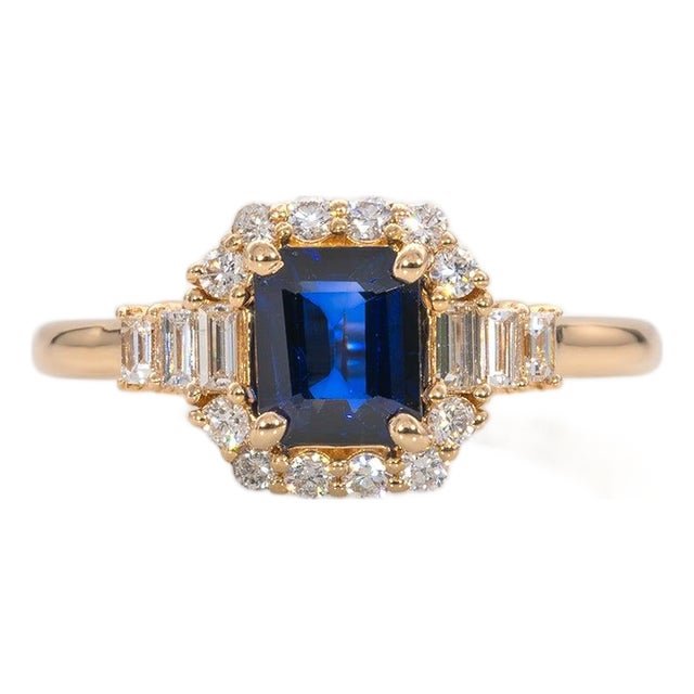 Ceylon Blue Sapphire Ring With Earth-Mined Diamond Accents: Solid 14k Gold, Size 6.75 For Sale
