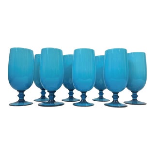 Carlo Moretti Tiffany Blue Cased Stemware - Set of 8 For Sale
