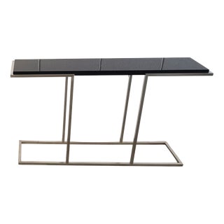 Console Table in Satin Steel with Glossy Black Top, 2000s For Sale