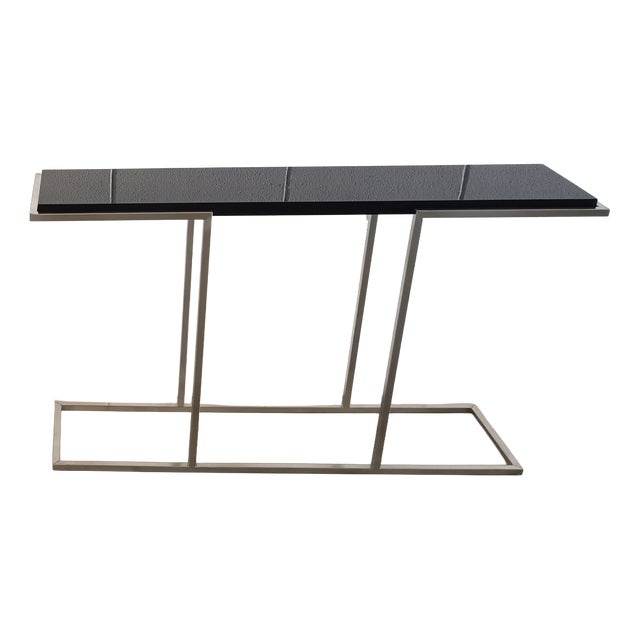Console Table in Satin Steel with Glossy Black Top, 2000s For Sale