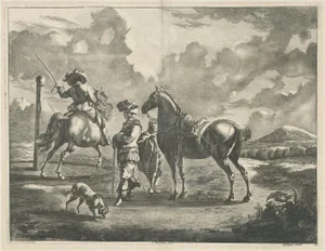 Landscape with Two Horses and Horsemen, 1680, Paper