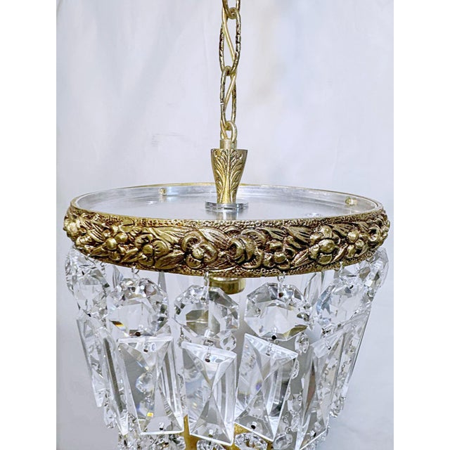 Metal Vintage 1950s Italian Brass Basket Chandelier For Sale - Image 7 of 7